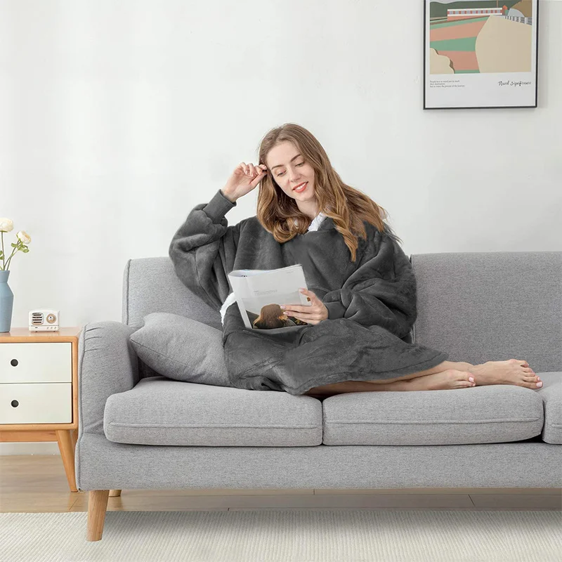 Толстовка с капюшоном одеяло рукавами Свитшот в клетку зимний флисовый пуловер