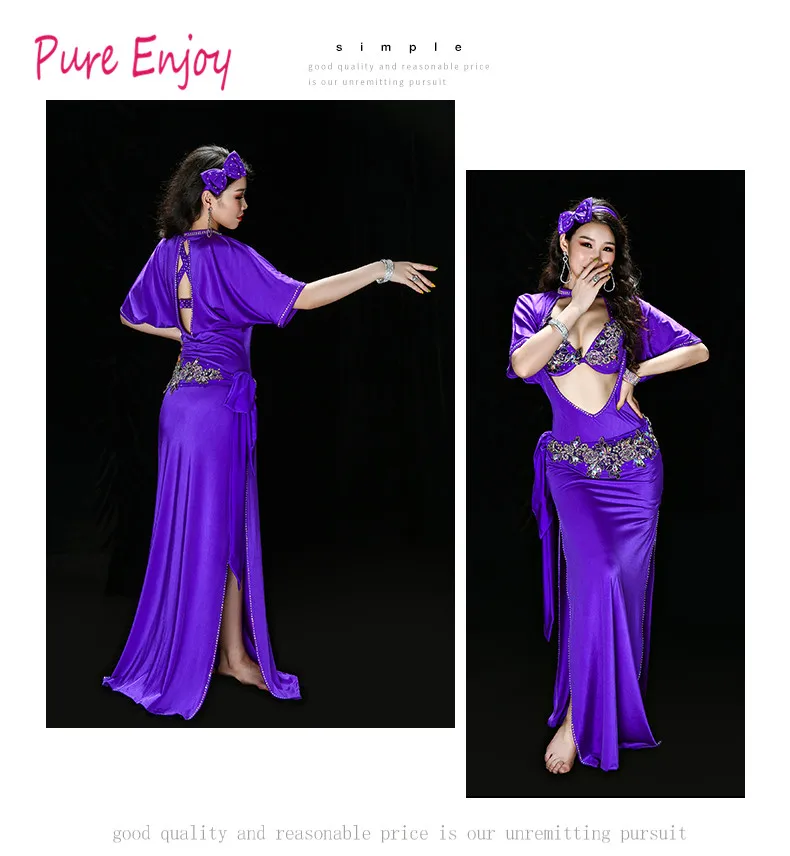 Красный Фиолетовый Костюм Танца Живота 5 Шт. Набор Женщины Bellydance Роскошный Египетский Стиль Galabeya Танцевальное Платье Спектакли