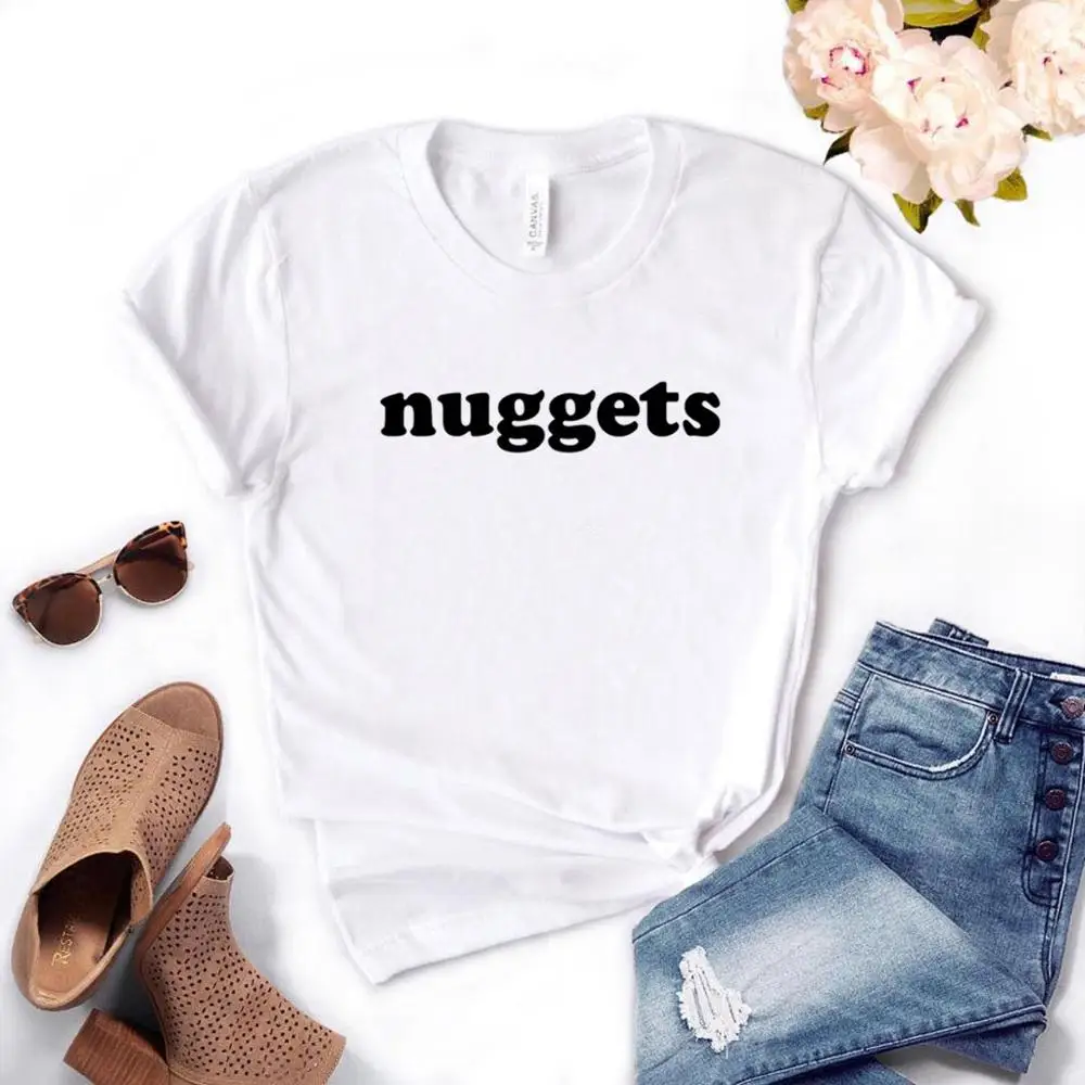 

Women T Shirt Nuggets Letters Print Tshirt Women Short Sleeve O Neck Loose T-shirt Ladies Summer Causal Tee Shirt Clothes Tops