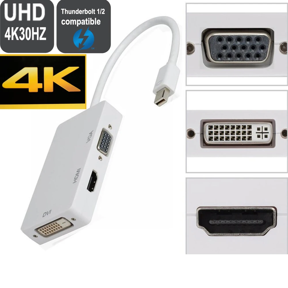 Кабель адаптер 3 в 1 4K Mini displayport на HDMI VGA DVI Thunderbolt DP для macbook pro|mini dp to hdmi|dp hdmi 1.4mini |