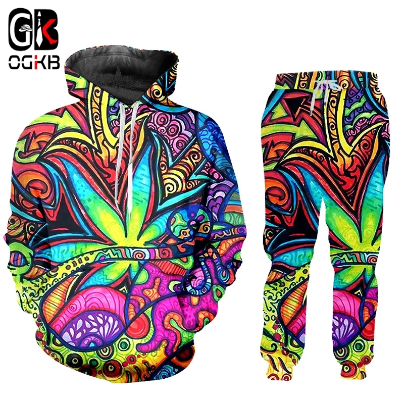 OGKB картина маслом листья спортивный костюм Наборы для мужчин Hombre цветочный 3D