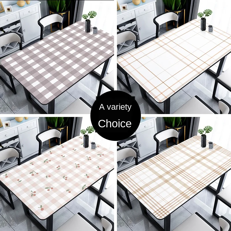 

[Leather Tablecloth] Simple Plaid Ins Wind Hipster Dining Table Cushion Tea Table Tablecloth Waterproof Oil-Proof Heat Resistant