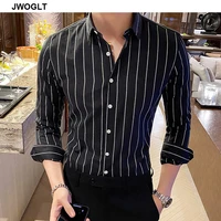 korea style handsome fashion mens shirts button down slim fit long sleeve striped shirts asain size