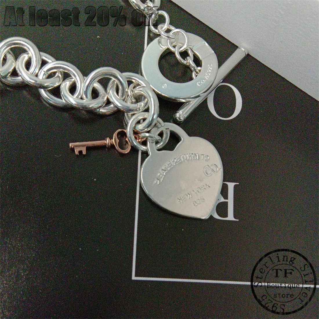 

S925 Sterling Silver women's Pendant Necklace,1:1 couples fashion wedding party trend men's heart-shaped key pendant collar