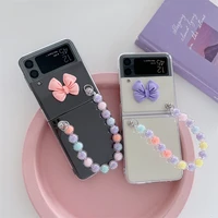 cute colorful hand rope phone case for samsung galaxy z flip 3 3d bow hard pc transparent cover for samsung galaxy z flip 3