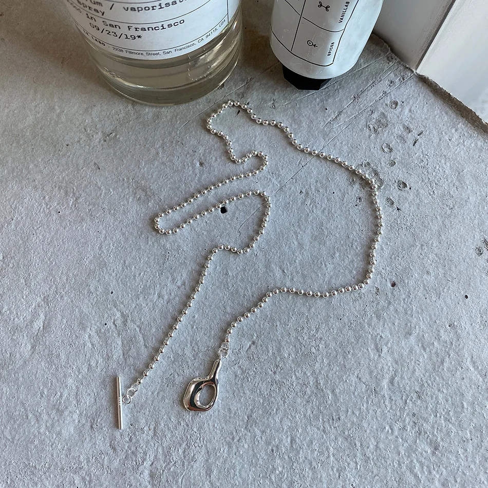

Amaiyllis 925 Sterling Silver Minimalist OT Bead Chain Choker Necklace Pendants Irregular Clavicle Necklace For Women Jewelry