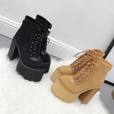 Korean version of ultra high heel ankle boots thick soles women's waterproof platform stage autumn winter knight | Обувь