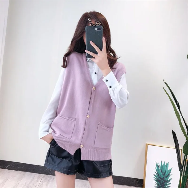 2019 Осень Новый Дикий v-образным вырезом карман простой сплошной цвет без рукавов