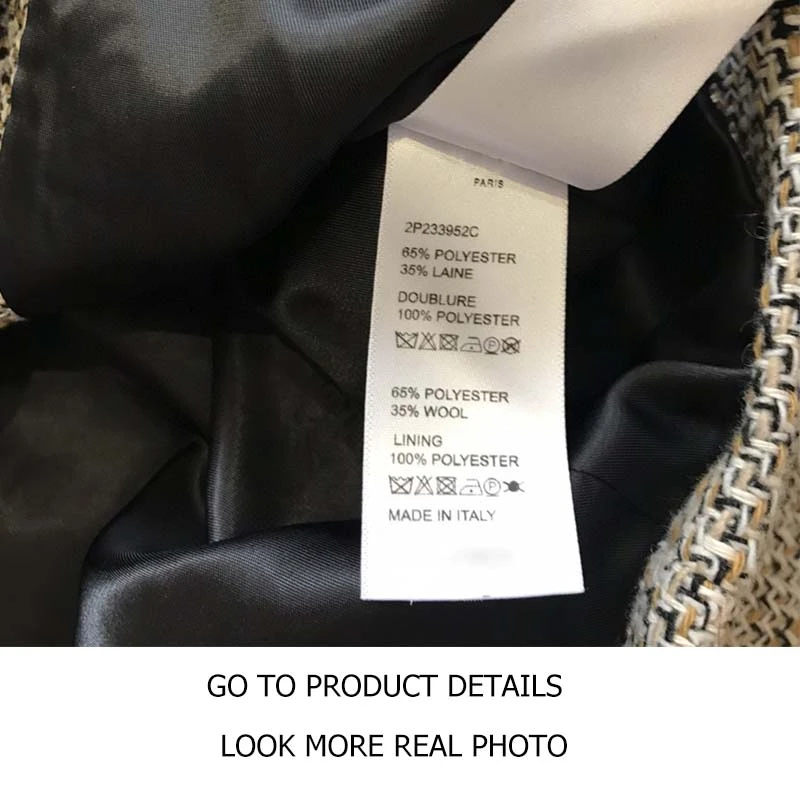 

Cosmicchic 2020 Autumn Tweed Suit Wool Mandarin Collar Gold-Button Slim Fit Ladies Jackets Office Business Short Elegant Outwear