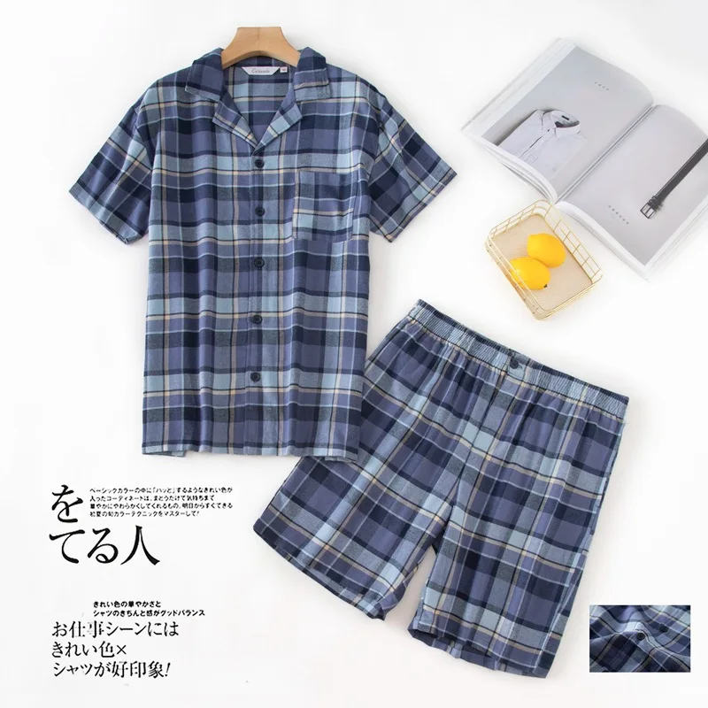 

Пижамный комплект в японском стиле для мужчин, ткань размера плюс хлопок, шорты, одежда для сна, летние шорты, домашняя одежда