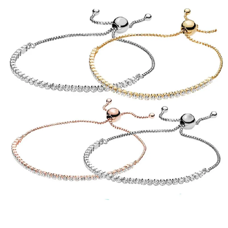 

New style 100% original Pandora 925 sterling silver bright and shiny adjustable DIY feminine charm bracelet gift