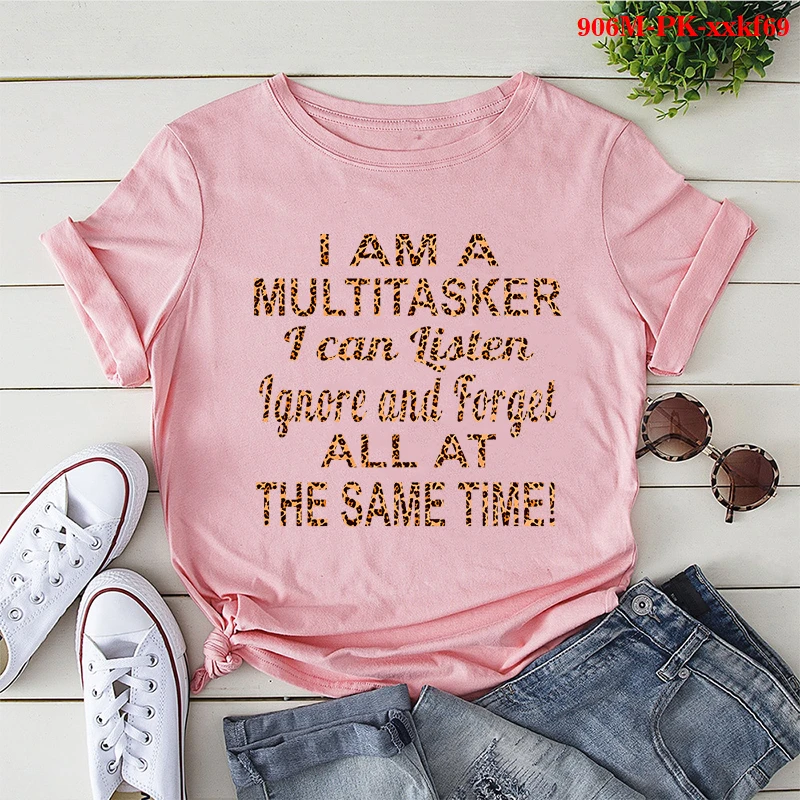 С буквенным принтом, футболка для малыша надпись «I AM A MULTITASKER для женщин Футболка Harajuku одежда прикольные футболки роковой женщины летнее пла...