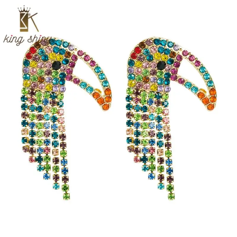 

Za Brand Colorful Crystal Woodpecker Shaped Stud Earrings Elegan Shiny Crystal Animal Statement Earrings Woman Party Ear Jewelry