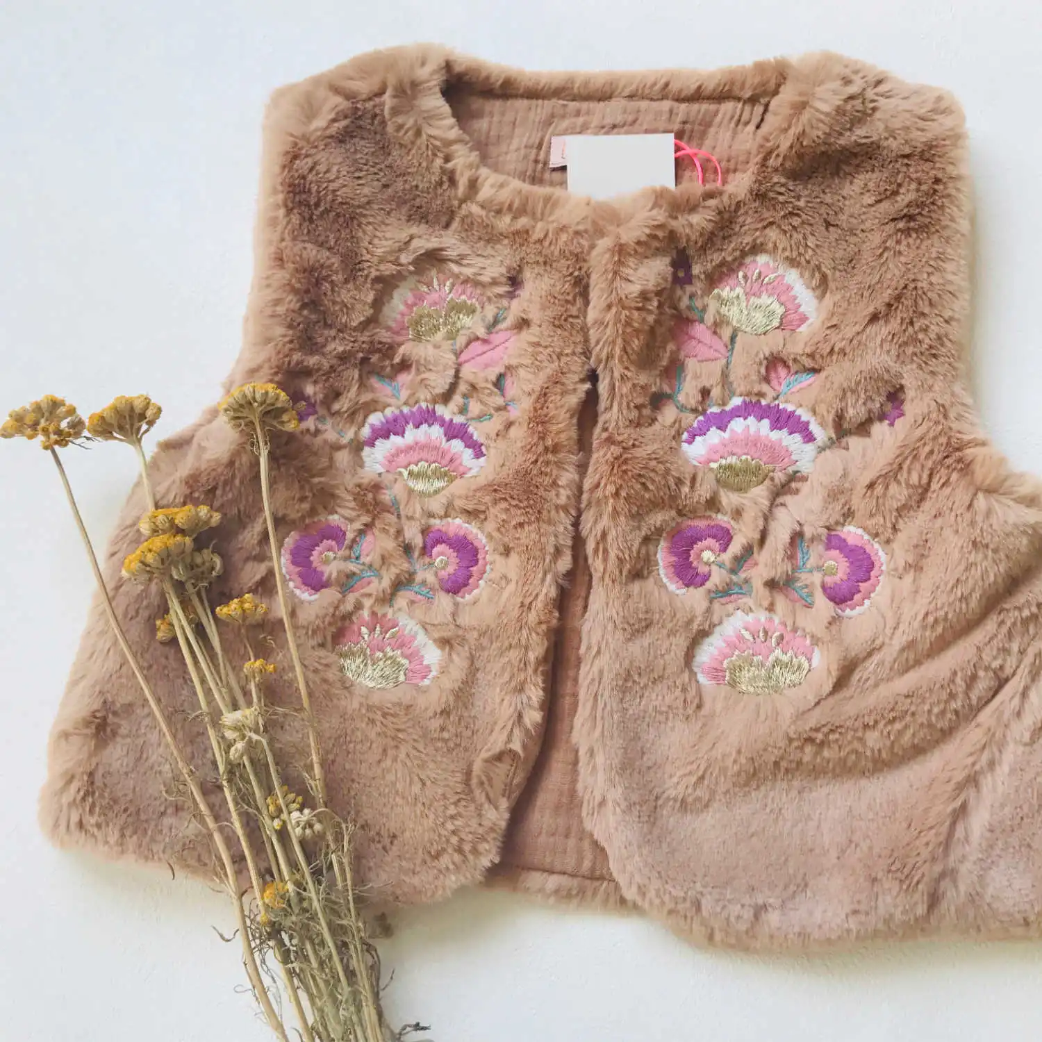 brown vest Lou& M/Детская куртка; коллекция года; Новинка; зимнее бархатное пальто с цветочной вышивкой для девочек; плотная теплая верхняя одежда для маленьких детей - Цвет: brown vest