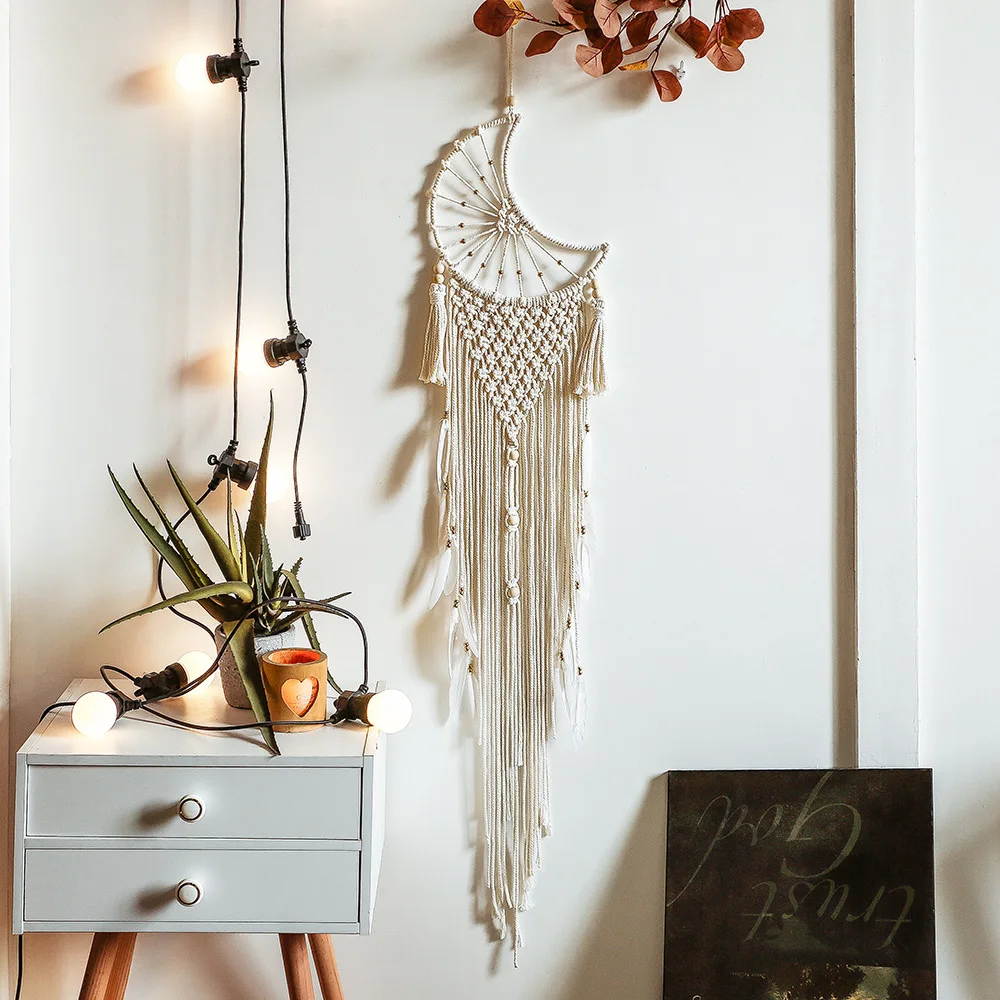 

Nordic Style Moon Dream Catcher Wall Hanging Macrame Dreamcatcher Boho Home Decor Hand-woven Tapestry Kids Bedroom Decoration