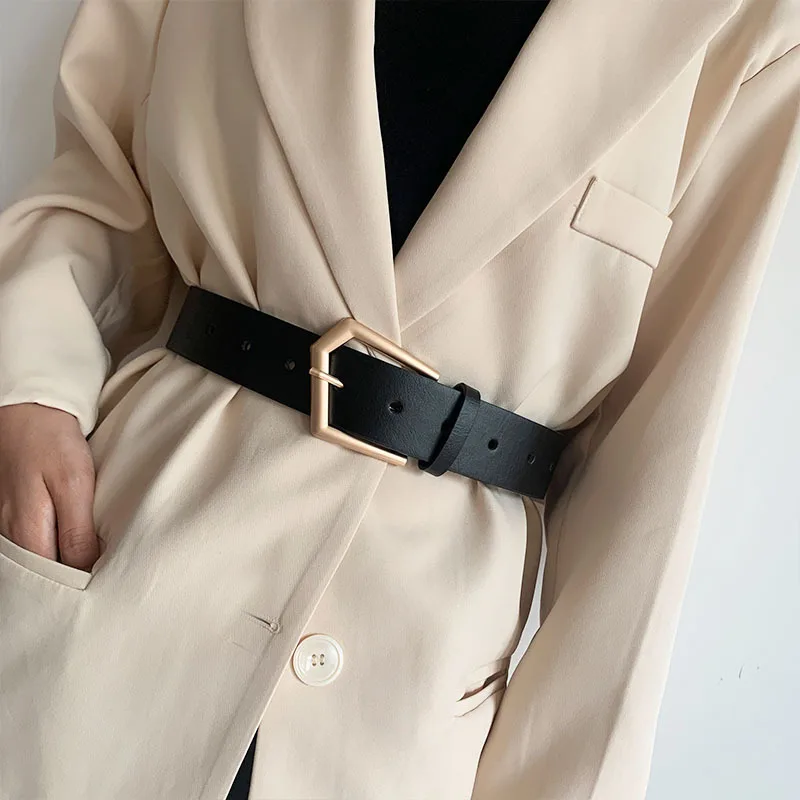 

Women Wide Belt Fashion Female PU Leather Black Gold Metal Buckle Designer Luxury Women's Belts Suit Waist Strap For Dress Ladie