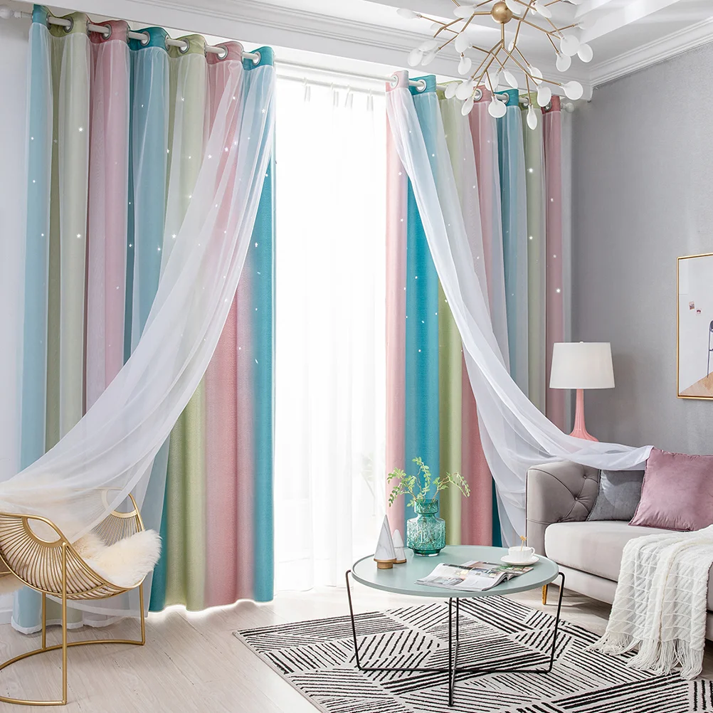 

2Pcs Gradient Color Double-Layer Window Tulle Curtains Sunshade Window Curtains