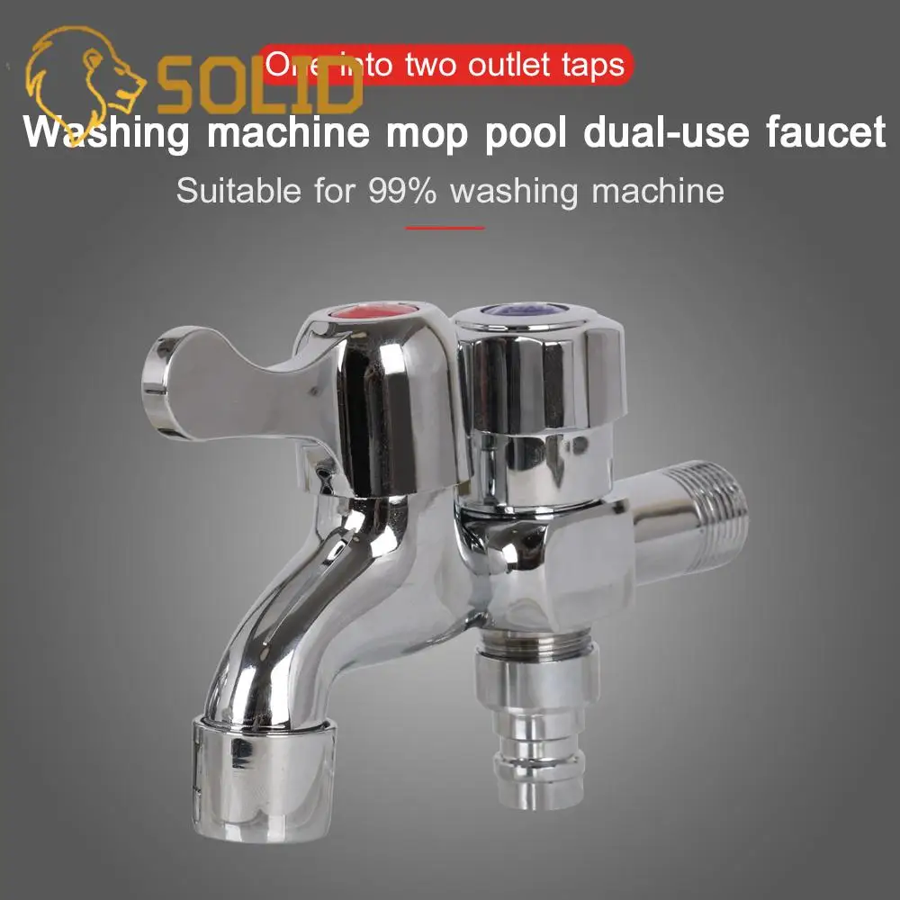 Double Water Faucet Chrome Plated Garden Washing Machine Brass Tap Bathroom Fast | Инструменты