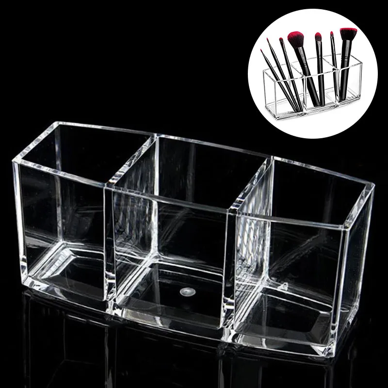 

1pcs transparent 3 grid eyebrow pencil box divided grid eyebrow pencil box acrylic makeup tool storage box storage rack J8A6373