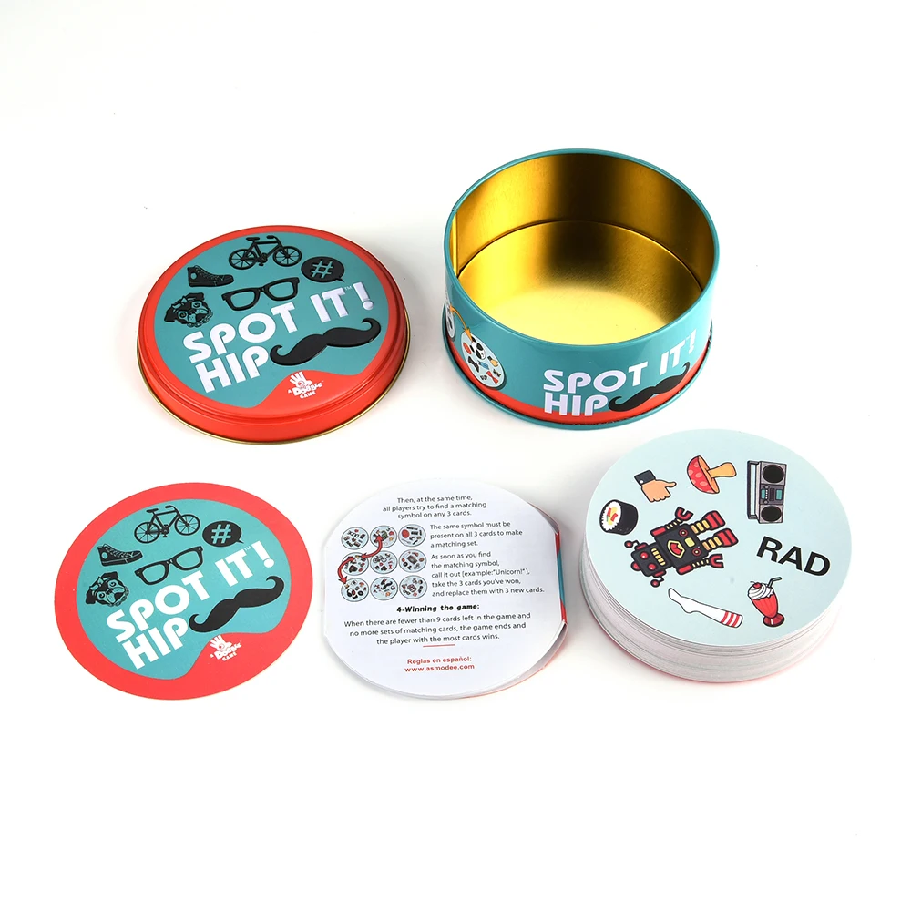 

Classic Dobble 55 Spot It Dobble It Card Game Toy Tin Box Camping Children Parent-child Party Game Card English Version