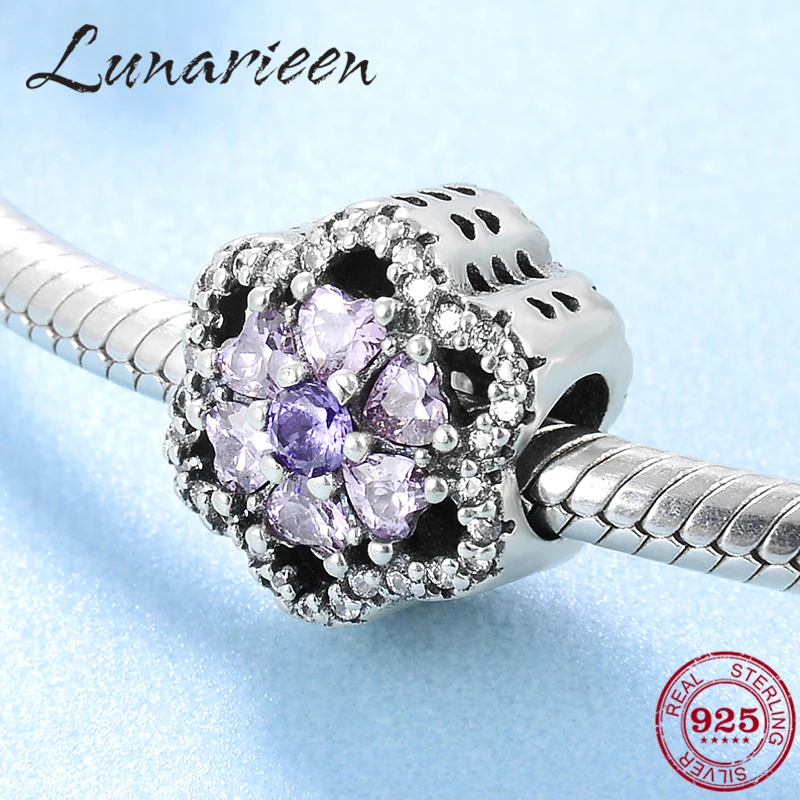 Real 925 Sterling Silver Pink spring Flower women accessories Fit Original European Charm Bracelet Hot sale jewellery Making | Украшения и