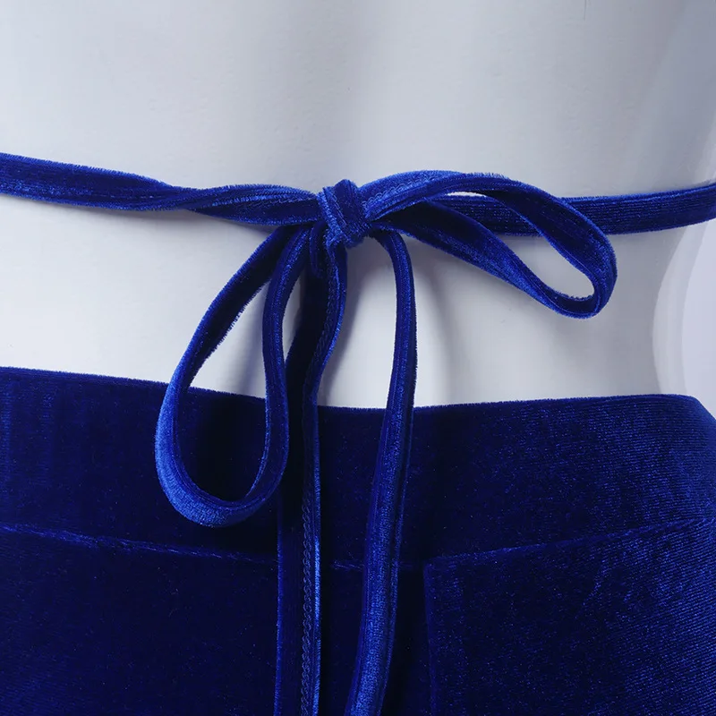 

Echoine Summer Velvet Sleeveless Hollow Out Crop YTop Legging Pants Two Piece Set Sexy Backless Halter Lace Up Tops Matching Set