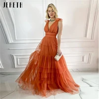 jeheth bow straps deep v neck tulle prom dresses elegant backless tiered graduation party gowns floor length robes de soir%c3%a9e