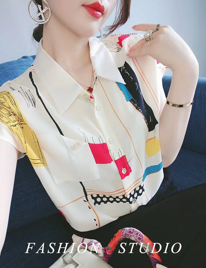 

Blouse Women 2021 Summer Chiffon Shirts Blouse Tops Fashion High Casual V-Neck Loose short sleeve Blouses party Femme Blusa