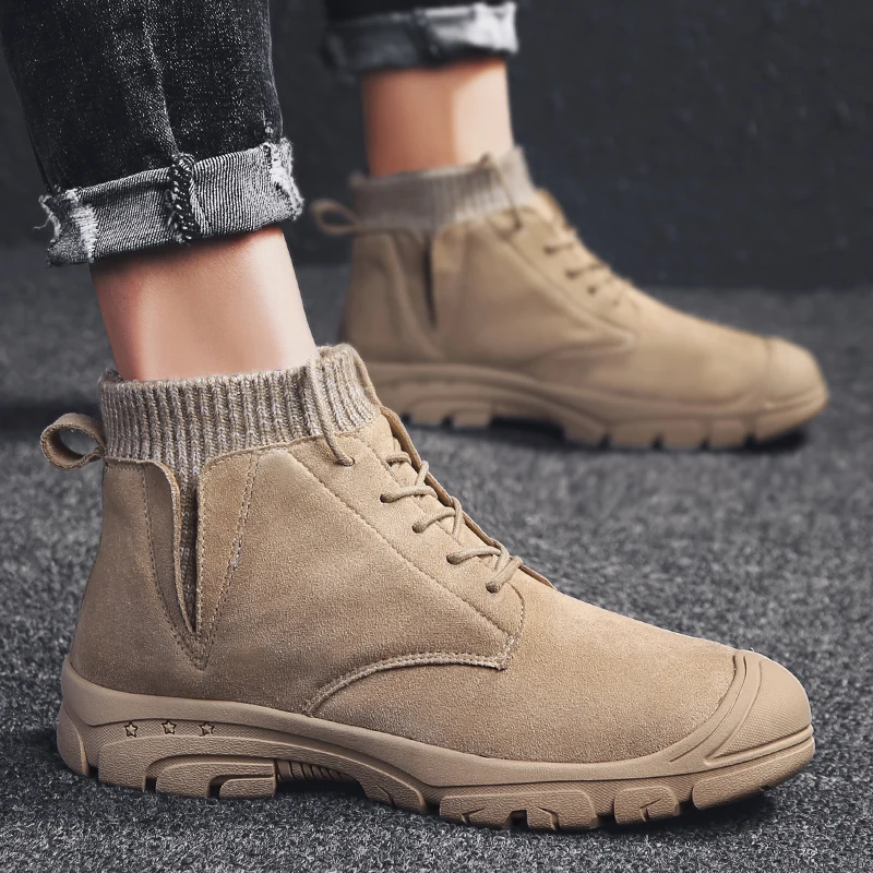 

Winter Boots Men Shoes Genuine Leather Motocross Boots Waterproof Top Quality Trekking Boots Mountain Ankle Boots Khaki Black