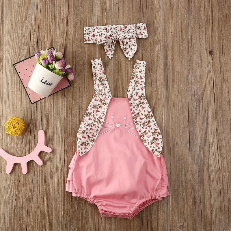 

Cute Newborn Baby Girls Easter Bunny Outfits Romper Jumpsuit Bodysuit And Headband Set CANIS