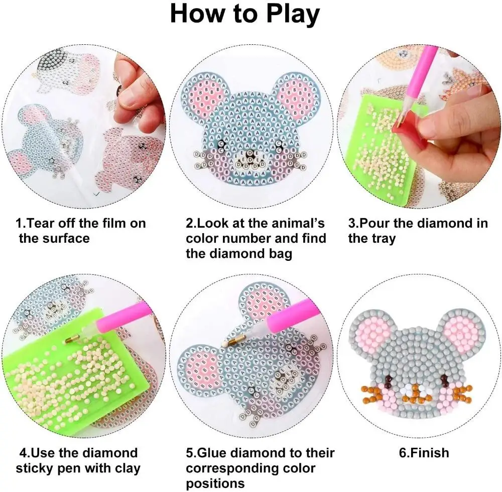 

DIY 5D Diamond Painting Kits for Kids Mosaic Sticker by Numbers Kits Arts and Crafts Set for Children