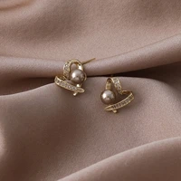 2021 korean fashion simple personality earrings pearl zircon love earrings net red temperament design earrings