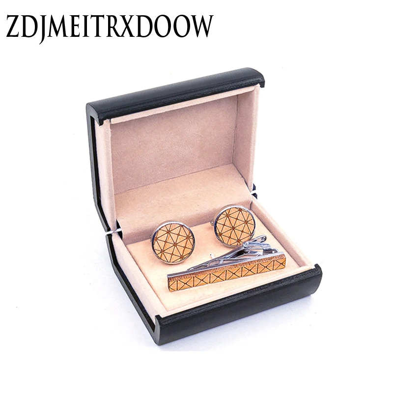 Модные деревянные Запонки для мужчин полоски зажимы галстука лесные запонки