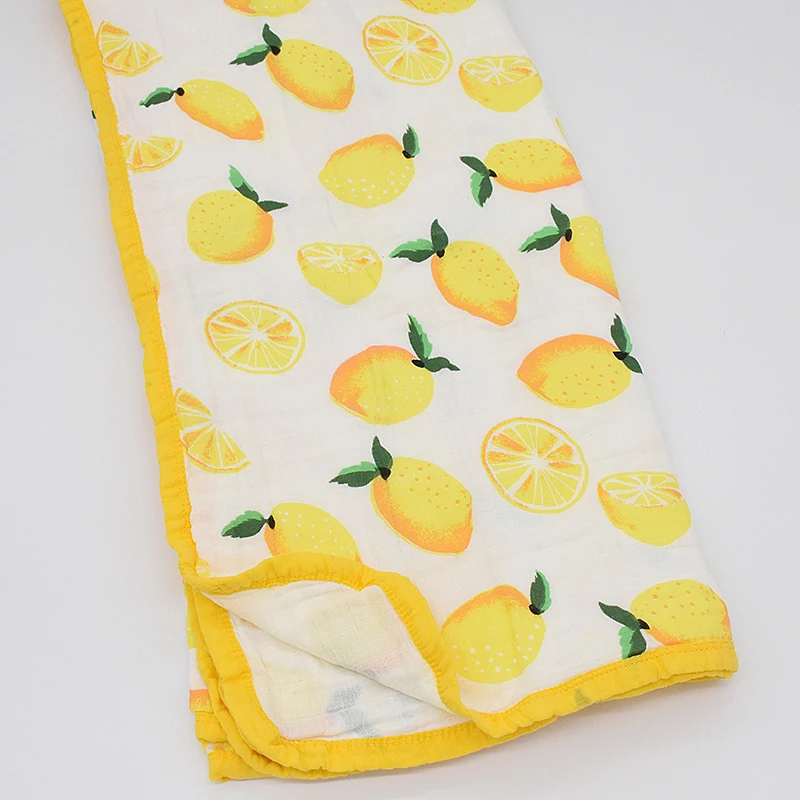 Lemon 120x120 см Пеленальное Одеяло для новорожденных, 4 слоя муслинового хлопка, детское одеяло с цветочным принтом, детское одеяло для фотосессии - Цвет: Lemon