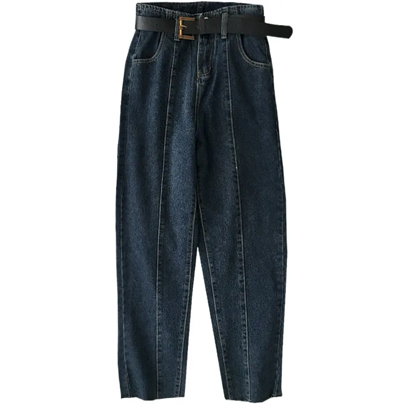 

2021 Spring Autumn Women Straight-Leg Jeans High Waist Casual Jeans Pants Female New Fashion Belt Vintage All-match Denim Pants