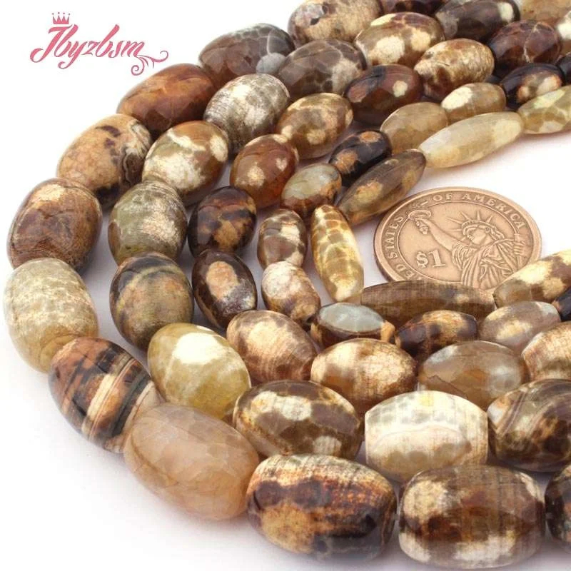 Olivary Brown Agates Natural Stone Loose Spacer Beads for DIY Accessories Women Men Necklace Bracelets Jewelry Making 15&quot | Украшения и