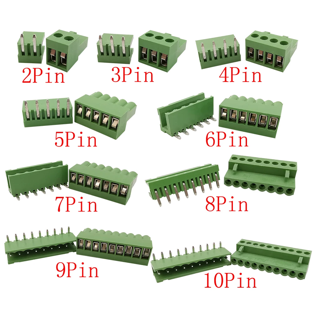 10 пар 2P 3P 4P 5P 6P 7P 8P 9P контактов шаг 3 96 мм прямоугольные клеммы разъем PCB винтовой