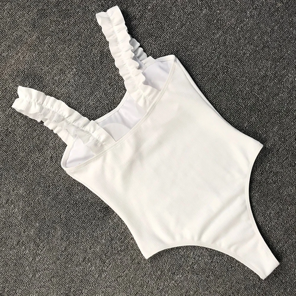 Белый цельный купальник женский с оборками сексуальный купальный костюм пуш ап