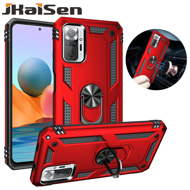 

JKaiSen Shockproof Sergeant Armor Case For Redmi Note 10 10S Magnetic Car Holder Ring Phone Cover For Redmi Note 10Pro Max