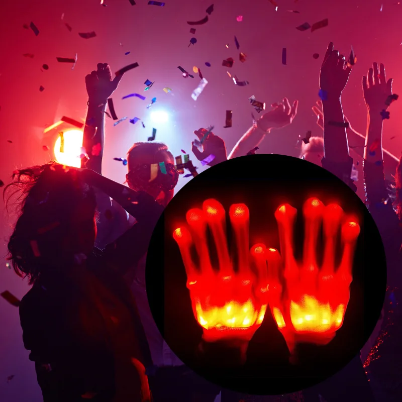 

LED Gloves Neon Guantes Glowing Halloween Party Light Props Luminous Flashing Skull Gloves Stage Costume Christmas Supplies