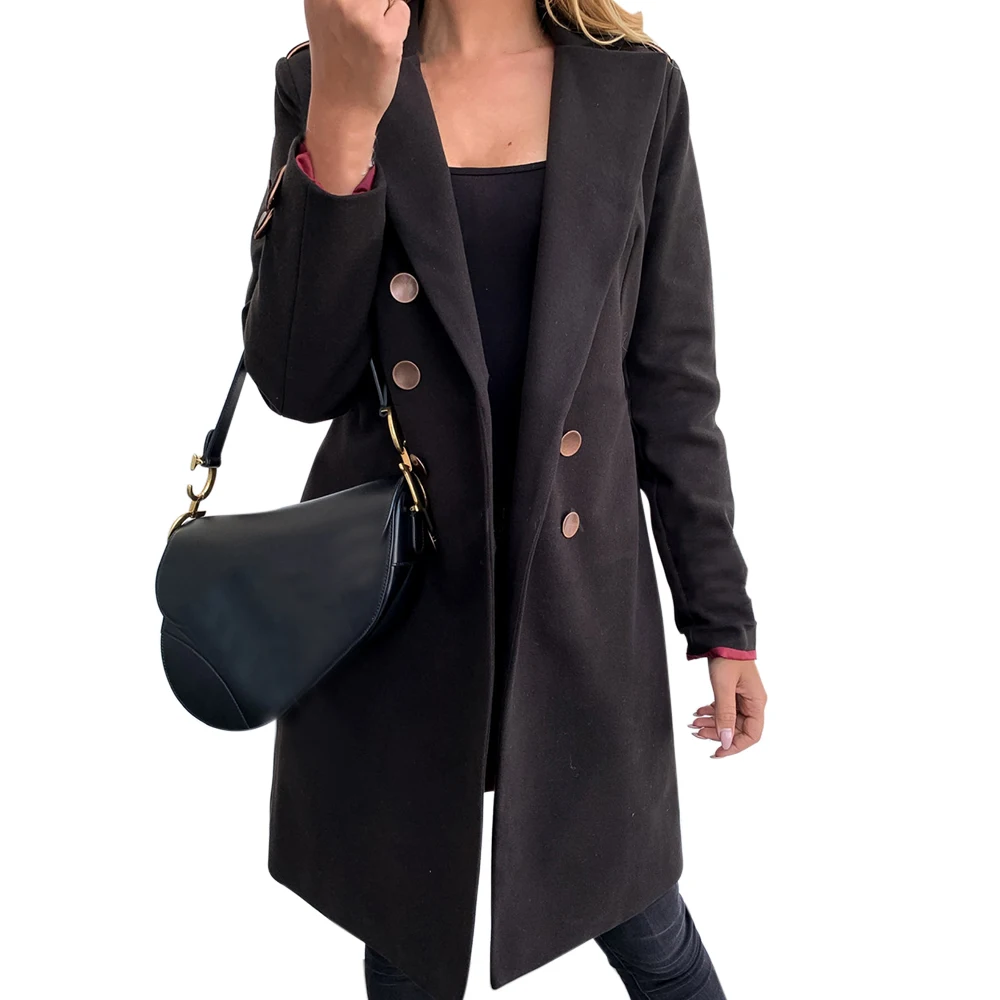 Пальто женское весеннее 2020 года Solid Color Basic Essential Double-Breasted Coat Mid-Long Wool Blend Pea Mujer S-3XL on.