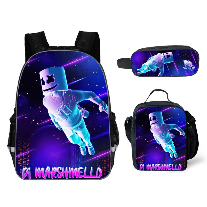 school bag 3 pcs Школьный рюкзак для детей Marshmello сумка Молодежный большой школьный рюкзак для мальчиков/девочек Детский Рюкзак Bookbag - Цвет: school bag 3 pcs