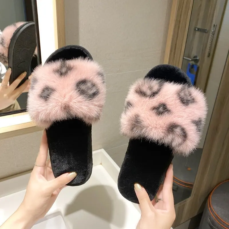 

Fur Slippers Women Real Fox Fur Slides Home Furry Flat Sandals Female Cute Fluffy House Shoes Woman Brand Luxury