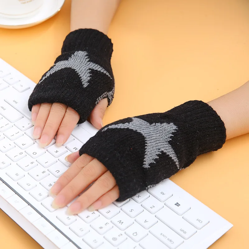 

2021 Autumn and Winter Men's and Women's Gloves Fingerless Five-pointed Star Warm Gloves Outdoor Skiing Riding Touch Gloves