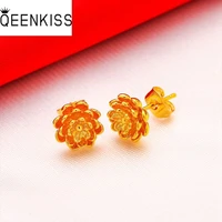 qeenkiss eg512 fine jewelry wholesale fashion hot woman girl mother birthday wedding gift flower lotus 24kt gold stud earrings