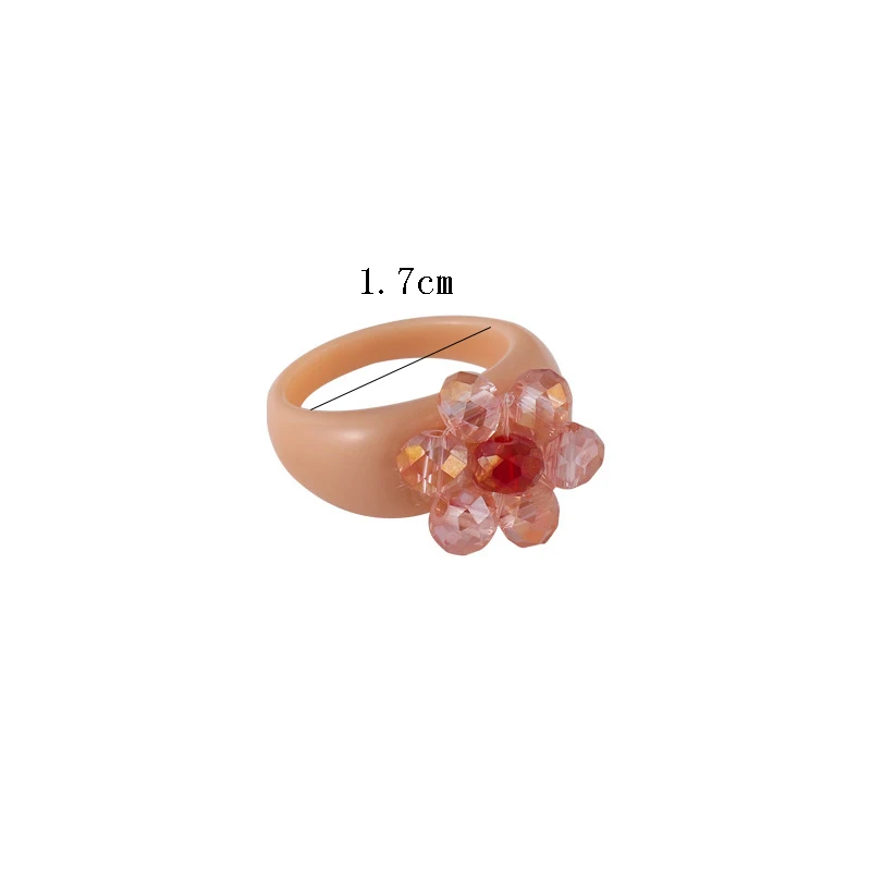

2021 New Korean Colorful Crystal Bead Flower Acrylic Resin Sweet Cute Rings for Women Girls Summer Jewelry Gifts