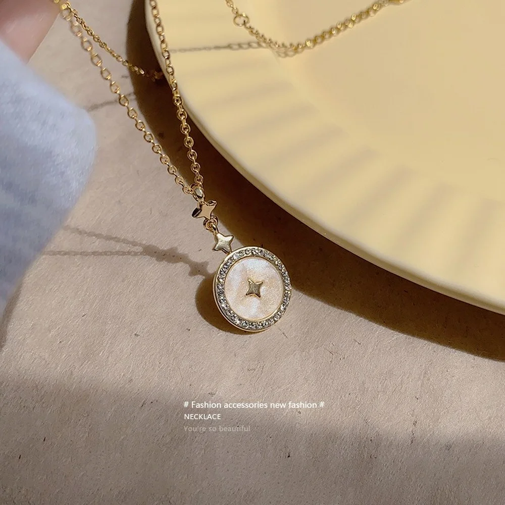 

Awn Star Pendant Necklace for Women 2021 Korean Fashion Aesthetic Luxury Accessories Titanium Jewelry Charm Clavicle Chain Gift