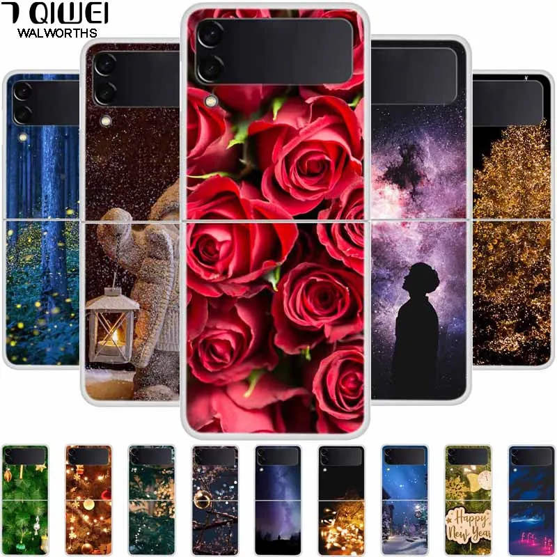 

For Samsung Z Flip 3 Case Painted Flower PC Plastic Funda for Samsung Galaxy Z Flip3 5G Phone Case Cover ZFlip3 ClearCapa Hoesje