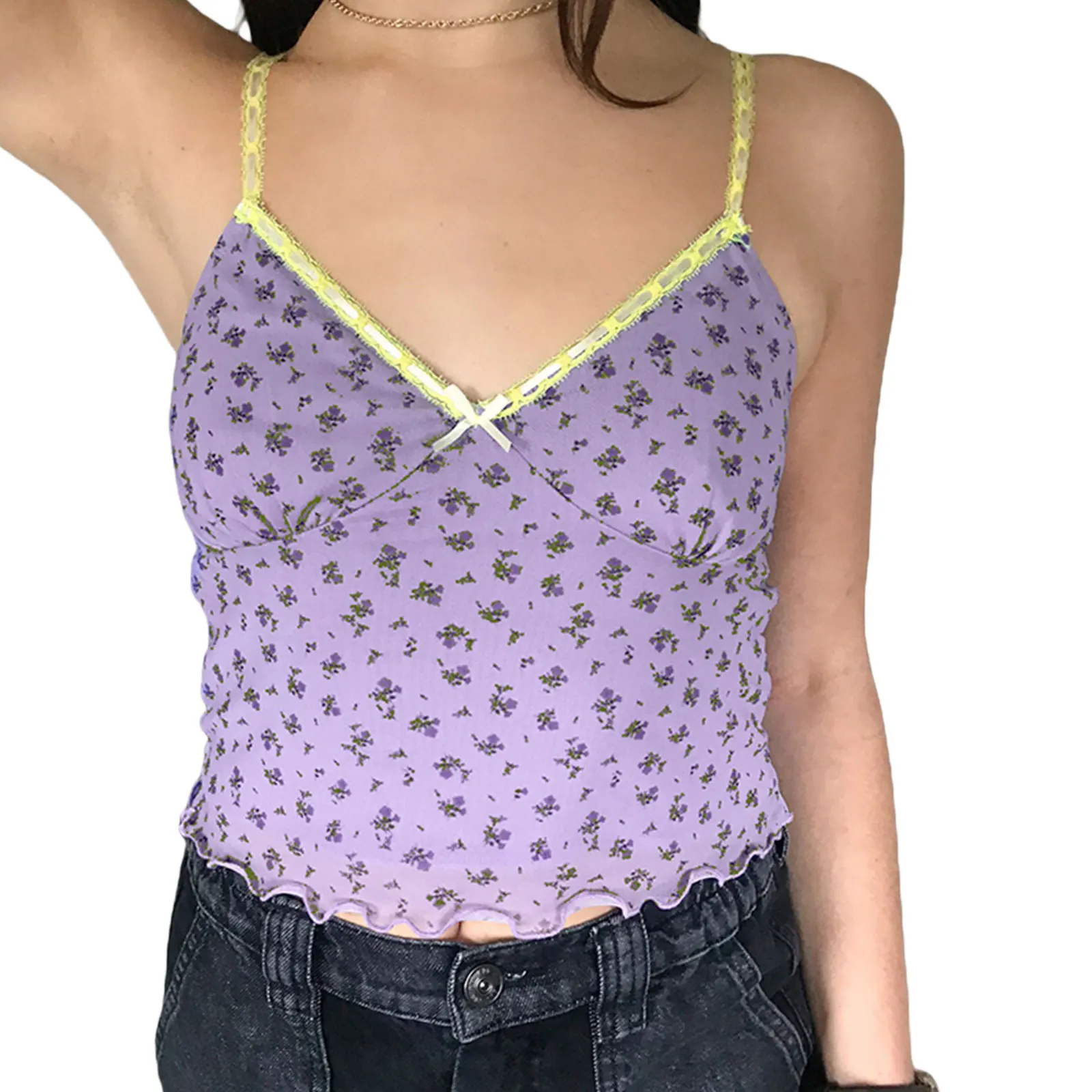 

Women's Crop Cami Tops, Sexy V Neck Sleeveless Spaghetti Strap Butterfly Print Camisole
