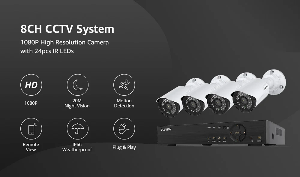 H.VIEW 8ch CCTV комплект видеонаблюдения 4 камеры s комплект наружного наблюдения ИК камера безопасности Система видеонаблюдения DVR комплекты